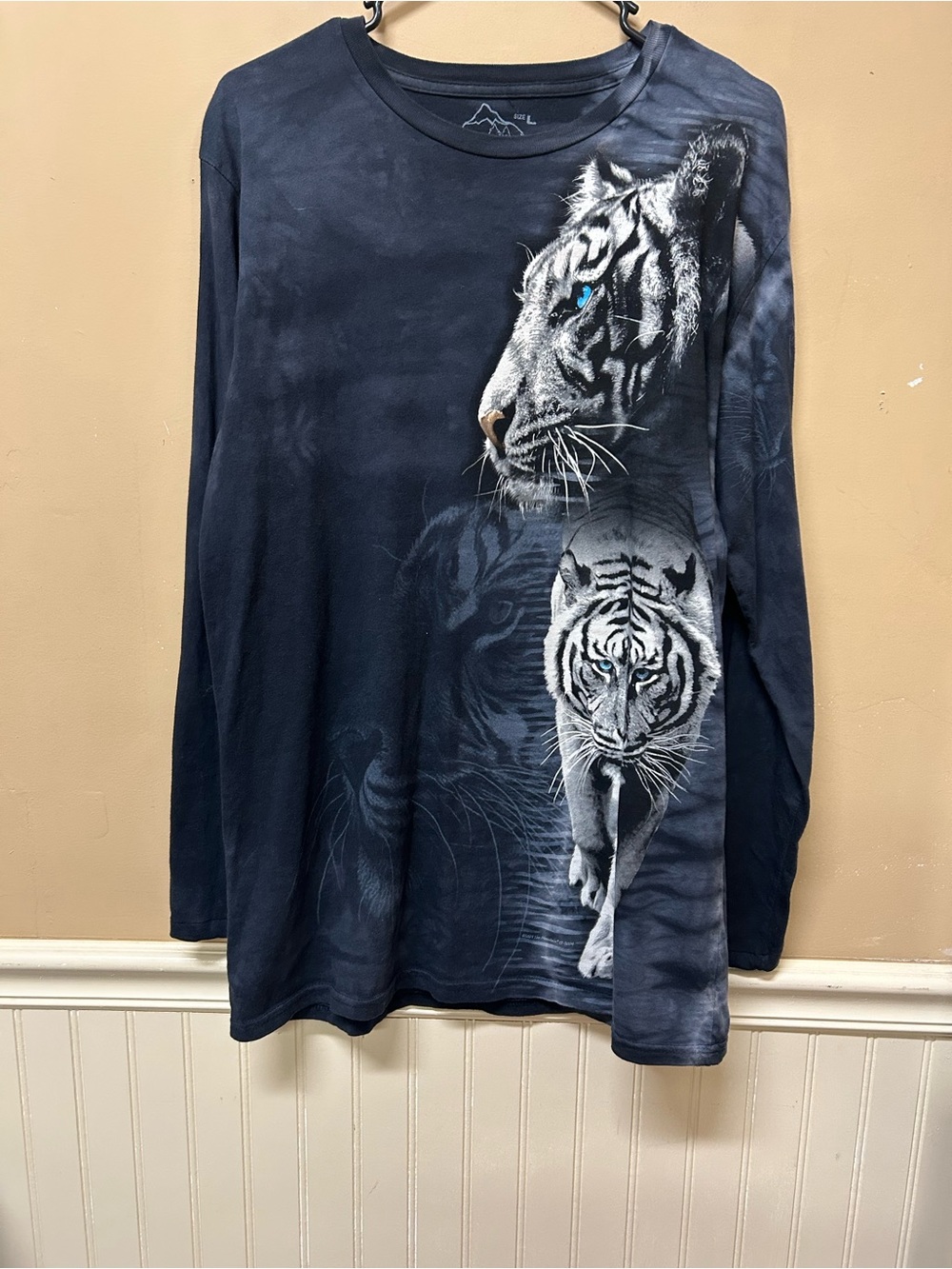 The Mountain White Bengal Graphic Shirt Adult L Black Long Sleeve Tie Dye